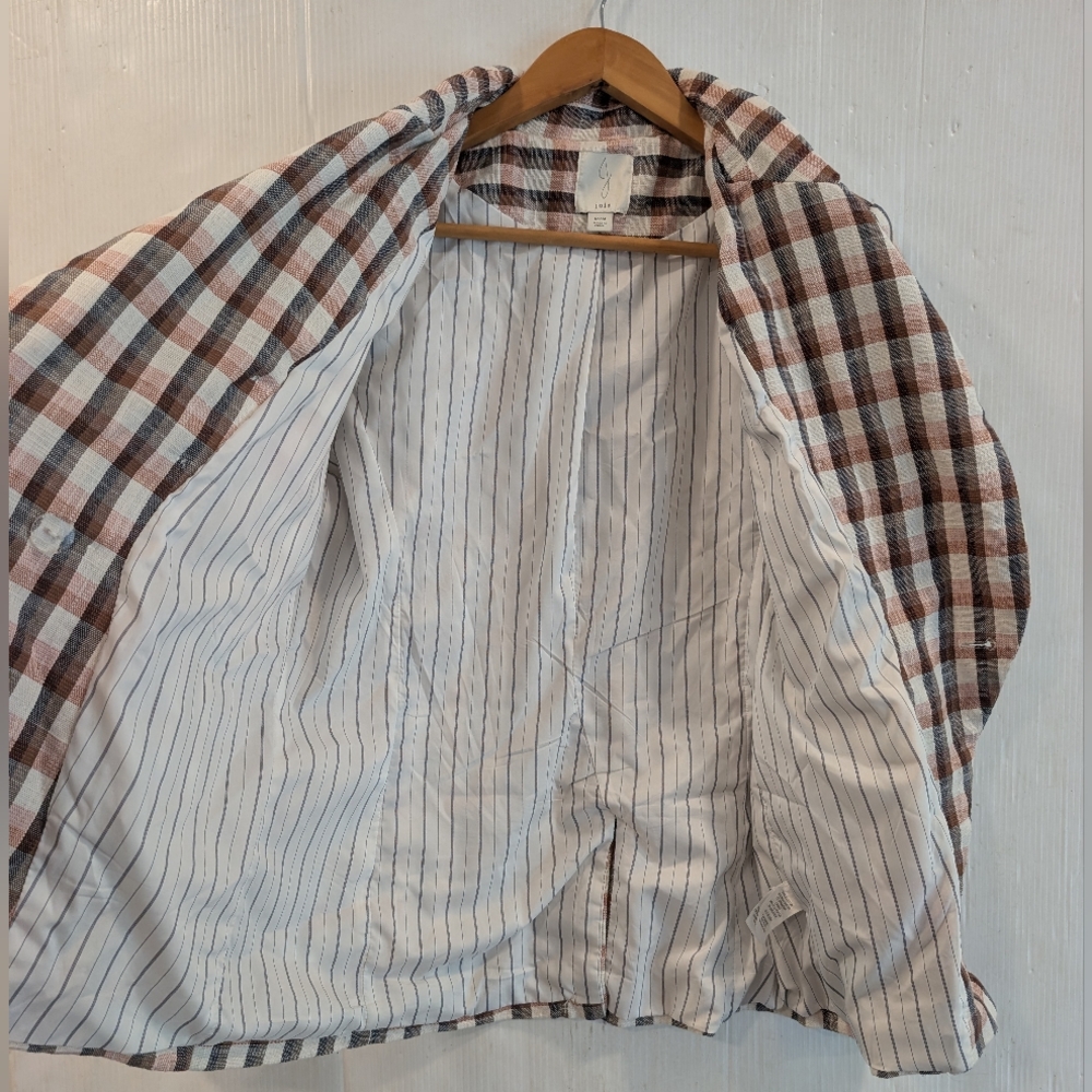 JOIE Women's Rust Brown and White Checkered Blazer Size Medium - Picture 3 of 13